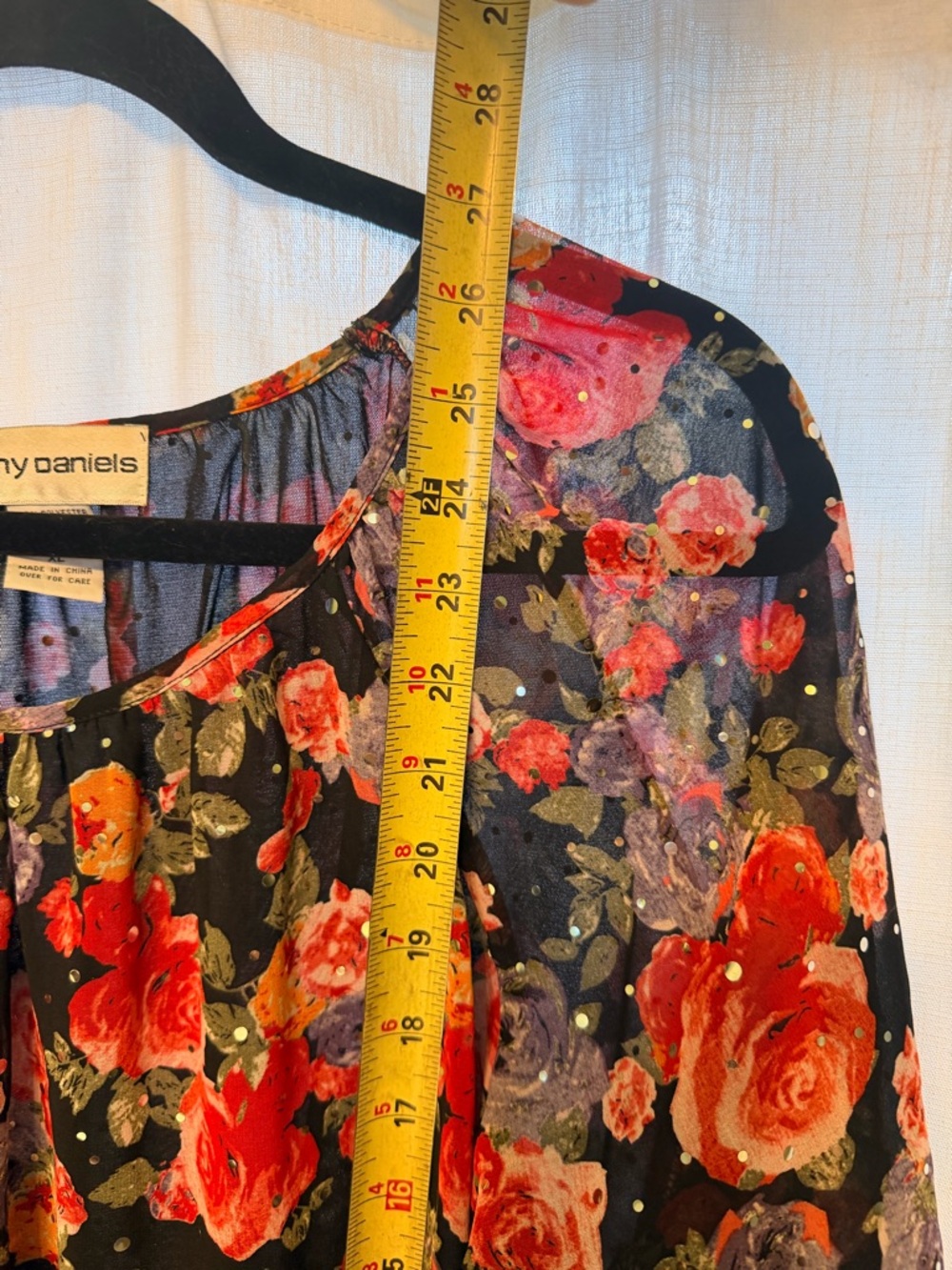 Cathy Daniels Black Floral Scoop-Neck Blouse with Red & Pink Roses - Picture 8 of 8